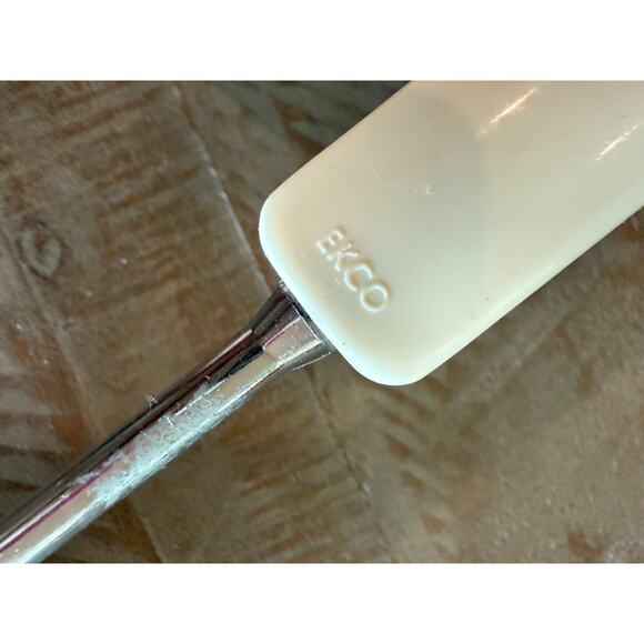 Vintage Ekco Stainless Steel Soup Ladle White Handle Double Spout 10.5" - Picture 7 of 7